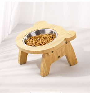 Classic Wooden Dog Food Bowl <b>Stand</b> With Dual Stainless Steel Bowls For Indoor Pet Dining Experience - Product Image 1