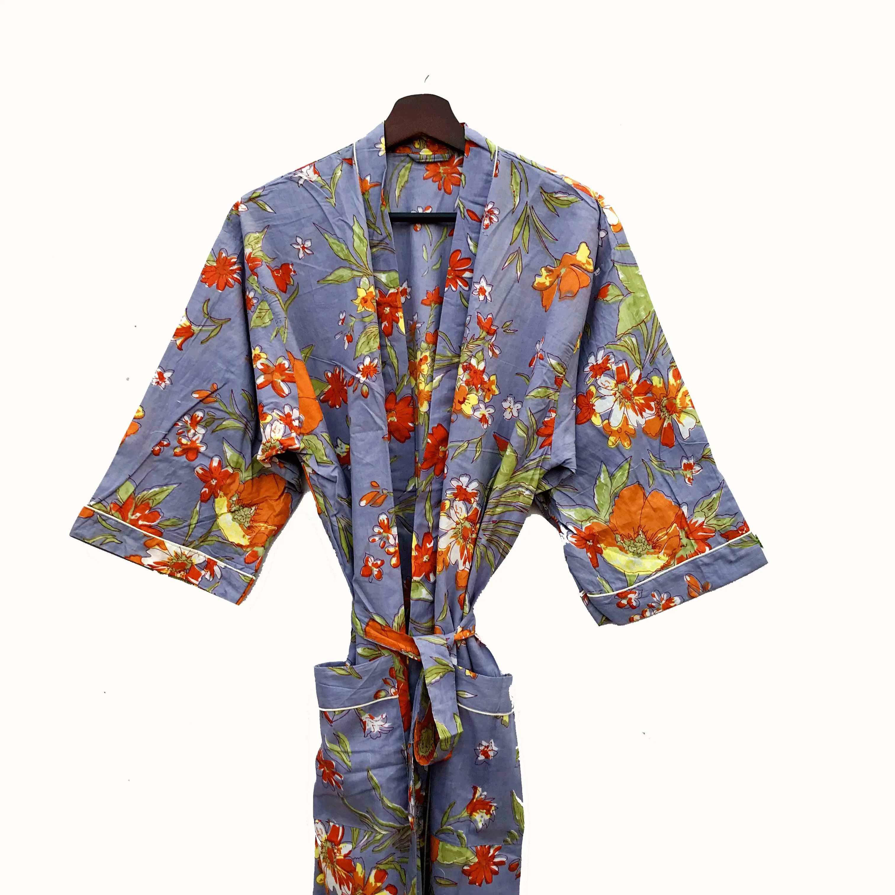 Neuankömmling Baumwolle Damen Sommer Kimono Beach wear Bademantel Nachtwäsche Kleid Maxi Lounge Wear Kleid