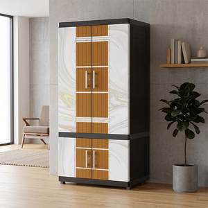 Naiba Plastic <b>Cabinet</b>/Wardrobe/Cupboard with Beige Silver Hinged Flat Panel Doors Equipped with Lock, Shelves, and Hanger - Product Image 1