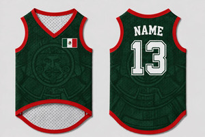 Camiseta Deportiva para Perro con la Bandera de México, Verde y Roja, Transpirable, de Poliéster, Unisex, para Perros Pequeños - Product Image 3