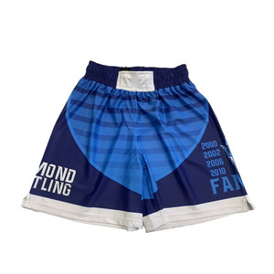 Shorts de Muay Thai personnalisés à séchage rapide pour l'entraînement en arts martiaux, design rayé bleu, polyester respirant - Product Image 1