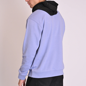 Sweat-shirt à capuche bleu clair pour homme avec capuche noire contrastante et poche zippée, haut décontracté à manches longues - Product Image 4
