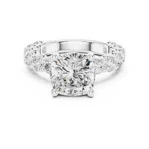 Anillo de Compromiso con Diamante Cultivado en Laboratorio de Corte Cojín de 4 Quilates, Color E, Certificado por IGI, con Piedras Laterales, Oro Sólido de 10K, 14K, 18K, Joyería Fina - Product Image 3
