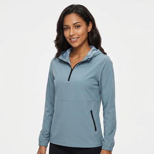 Men's Light Blue Hooded Quarter-Zip Windbreaker Jacket Quick Dry Eco-Friendly Sporty Fit Front <b>Nylon</b>/Cotton Material Autumn - Product Image 6