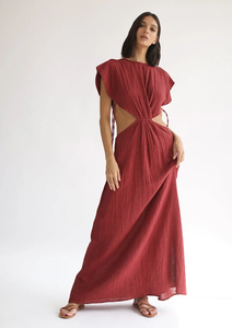 Robe longue bohème en gaze de coton marron pour femme, éco-responsable, à franges, col en V profond, coupe ample, style kaftan, pour l'été et la plage - Product Image 4