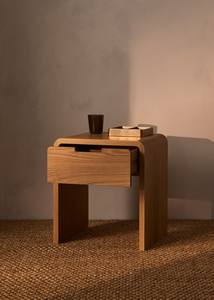 Curved Teak <b>Wood</b> Nightstand with <b>Single</b> Drawer and Waterfall Edges - Product Image 1
