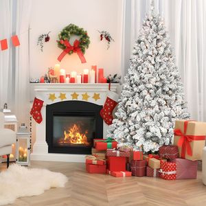 Arbre de Noël floqué de 6 pieds avec 350 pour lumières UL et 888 cônes de pin naturels, support en métal stable à charnière, installation facile - Product Image 6
