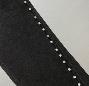 High Waist Black Denim <b>Flare</b> Pants With Beaded Decoration Slim Fit Casual Style Sand Wash Cotton Material Autumn Wear - Product Image 6