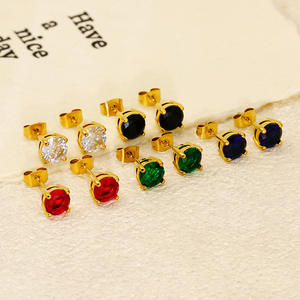 Fashion High Polish Non Tarnish <b>Gold</b> Plated Custom Stainless Steel Zircon Stud <b>Earrings</b> <b>Earrings</b> for Women & <b>Men</b>-Unisex Jewelry - Product Image 2
