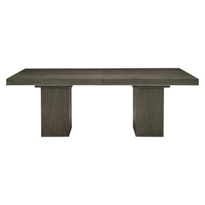 Modern Solid Teak Frame Extending Dining Table Set 8 Upholstered <b>Chairs</b> <b>Grey</b> Pedestal Table Hotel Villa Procurement - Product Image 6