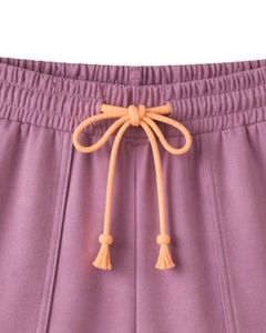 Purple Women Lounge Set Peach Contrast <b>Trim</b> Short Sleeve T Shirt And Shorts Two Piece Outfit Soft Breathable Cotton Blend Set - Product Image 4