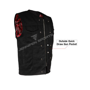 Gilet de moto pour homme, coupe ajustée, noir, 100% coton, toile respirante, vêtement d'extérieur pour l'hiver, gilet de motard avec doublure intérieure en bandana - Product Image 2