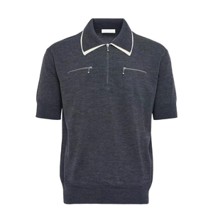 Camiseta de punto de manga corta para hombre, 100% algodón, con cremallera de un cuarto, texturizada, ajustada, informal, 220g, superventas 2026 - Product Image 1