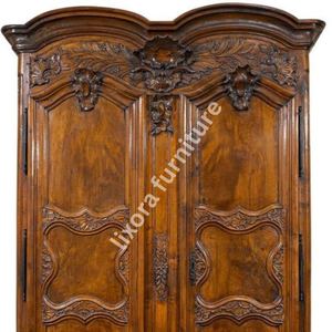 Armario de Madera Maciza de Lujo Hecho a Mano con 2 Puertas, Tallado Ornamentado Estilo Rococó Francés, Armario Antiguo de Nogal - Product Image 2