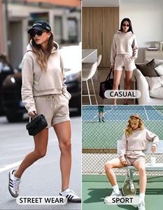 Custom Womens <b>Hoodie</b> And Shorts Set Comfortable Two Piece Outfit With Logo Options For <b>Workout</b> Casual Training And Sports - Product Image 5