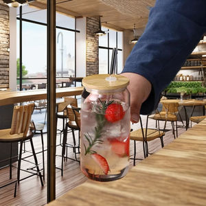 Juego de Vasos de Cerveza de Vidrio Transparente de 16 oz, Populares en Estados Unidos, con Tapa de Bambú, Pajita y Diseño Clásico Dorado, Libres de BPA, Aptos para Lavavajillas, con Logotipo, para Regalo - Product Image 4