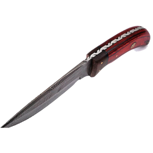 มีดสกินเนอร์เหล็กดามัสกัสทำมือ ปรับทิศทางการจับได้ ด้ามจับทำจากไม้เรซิ่นรักษ์โลก พร้อมปลอกหนัง - Product Image 3