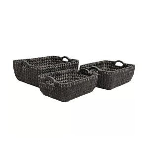 Rustic <b>Water</b> Hyacinth Nesting Storage Baskets with Wooden Handles Farmhouse Storage <b>Containers</b> Wholesale made in Vietnam - Product Image 4