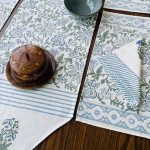 Indus Art Emporium Classic Handmade Thin 100% Cotton <b>Rectangle</b> Place Mat Floral Print Geometric Border Machine Washable Home - Product Image 1