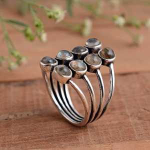 Boho 925 Sterling Silver Multi-Stone <b>Labradorite</b> Statement <b>Ring</b> Handmade Natural Gemstone Tiered Band Unisex 14K Gold Plated - Product Image 5