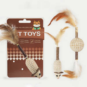 Eco-Friendly Durable Catnip Stick <b>Toys</b> with Feather and Natural Sisal Interactive <b>Mouse</b> Ball Chew Sticks for <b>Cats</b> - Product Image 6