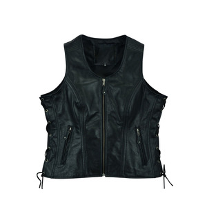 Gilet de motard en cuir PU pour homme de bonne qualité, taille ajustable, couleur unie, sans col, style automne, vente en gros - Product Image 3