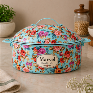 Olla de Acero Aislada con Diseño Floral de Marvel Handicrafts, Recipiente para Comida Caliente con Tapa, Tazón para Servir Premium para Cocina, Comedor o Regalo - Product Image 1