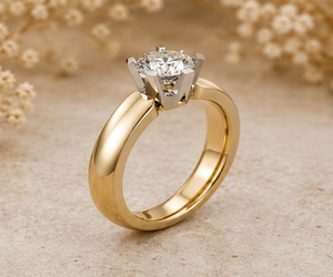 Bague de fiançailles solitaire en diamant de laboratoire, or jaune 14 carats, rhodié, certifiée IGI, six griffes, classique, cadeau de mariage, bague de demande en mariage - Product Image 3