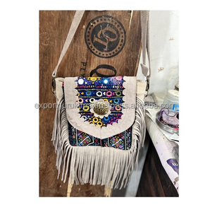 Bolsos de mensajero de hombro con cuentas de piel de vaca de diseñador de estilo bohemio indio elegante para mujer con flecos bolso de cuero hecho a mano - Product Image 6