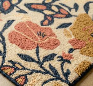 Alfombra de Lana Premium Hecha a Mano en India, Color Rosa Marfil y Azul Marino, con Diseño Floral y Botánico para Sala de Estar - Product Image 6