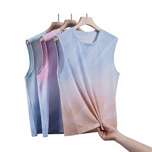 Men's Blue White Solid Sleeveless Tank Top O-Neck Breathable Casual Quick Dry Knitted Polyester/Cotton Digital Printed Sporty - Product Image 3