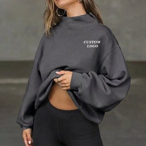 Wholesale Custom <b>Women</b> High Neck Oversized Hoodie Fleece Pullover Embroidered Logo <b>Long</b> Sleeve Casual Winter <b>Sweatshirt</b> - Product Image 2