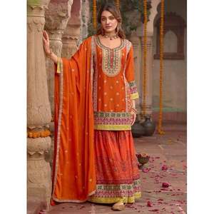 Traje de fiesta Salwar Kameez de poliéster rosa Karma Fashion Designer, estilo indio/pakistaní, con hermosa dupatta. - Product Image 2