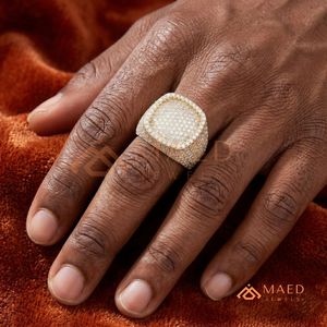 Gold Cushion Iced Out Moissanite Mens <b>Ring</b> Luxury Hip Hop Fashion Jewelry <b>Statement</b> <b>Ring</b> USA Style Gift - Product Image 5