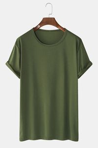 T-shirt vert foncé pour hommes, en coton uni, col rond, manches courtes, coupe régulière, décontracté, à porter au quotidien - Product Image 1