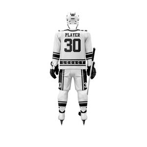 Nouvelle tenue de hockey sur glace la plus vendue, imprimée par transfert thermique, col élastique, taille ajustable, manches courtes, 100 % polyester, numéros et logo personnalisés - Product Image 3