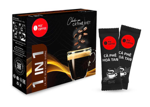 Café instantané IIGLOBAL Durian 3 en 1, mélange en poudre emballé dans des sachets blancs avec logo de la marque et coordonnées - Product Image 2