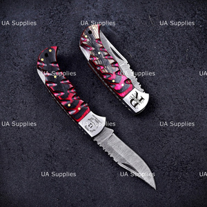 UA Supplies Carbon Steel Lockback Folding Knife Handmade Pocket Knife Camping Hunting Outdoor EDC Wood Sheath Clip Point 6.5 1 - Product Image 4