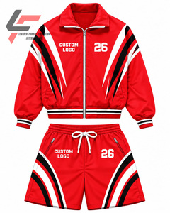 Fabrication professionnelle de vêtements de sport sur mesure, ensemble veste et short rétro style coupe-vent réfléchissant, streetwear zippé. - Product Image 4