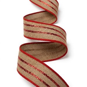 Cinta de Yute Natural de 25 mm de Neelkamal Industries con Franja Metálica Roja, Cinta Decorativa de Arpillera para Envolver Regalos y Empaquetar - Product Image 5