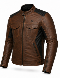 Chaqueta de Motociclista de Cuero para Hombre |   Transpirable |   Vino Tinto Marrón Azul Acero |   Fabricante OEM ODM Personalizable |   Premium - Product Image 3