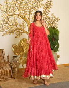 Nuevo Traje Anarkali de Diseñador para Mujer, Estilo Fiesta, con Bordado Intenso, Vestido para Ocasiones Especiales, Estampado Intenso, Imitación de Tela - Product Image 1