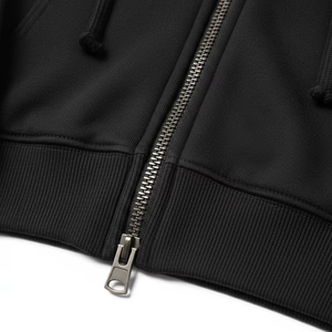Stylish Cropped Full Zip Hoodie for Women | Casual Black Sweatshirt with Drawstring Hood & Ribbed Hem - Product Image 1