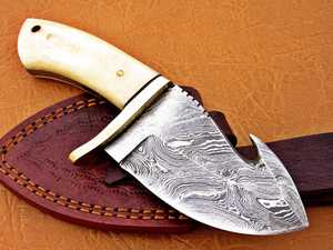 Drop Point Hunting Knife With Ivory Handle Carbon Steel Blade Leather Sheath Included - Product Image 3