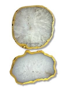 <b>Pink</b> Agate Slices <b>Coaster</b> with Golden Electroplated Rim for Table Decoration Agate Slice for Sale Agate Cup <b>Coasters</b> - Product Image 2