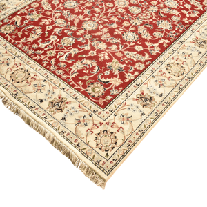 Tapis d'intérieur en laine de Nouvelle-Zélande fait main, motif floral rouge, à poils ras, résistant aux taches - Product Image 2