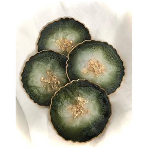 Luxury Metal & Resin Eco-friendly Durable Heat Resistant Coaster <b>Set</b> with Gold Plated Edges for Dining Table Decoration - Product Image 1