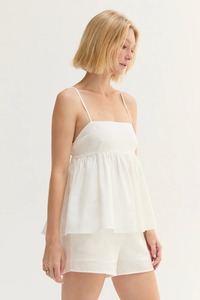 Womens <b>White</b> Cotton Vintage Pleated Bohemian Tie Back Camisole <b>Top</b> Spaghetti Strap ODM Summer Blouse Eco-Friendly - Product Image 5