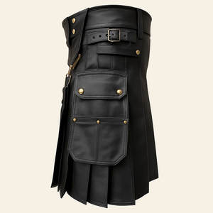 Kilt écossais plissé utilitaire en cuir de vache véritable noir pour homme 2026, style LARP romain - Product Image 3