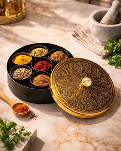 Handmade Metal Spice Storage <b>Box</b> Decorative Lid High Quality Kitchen Masala Organizer Best Quality Container - Product Image 1
